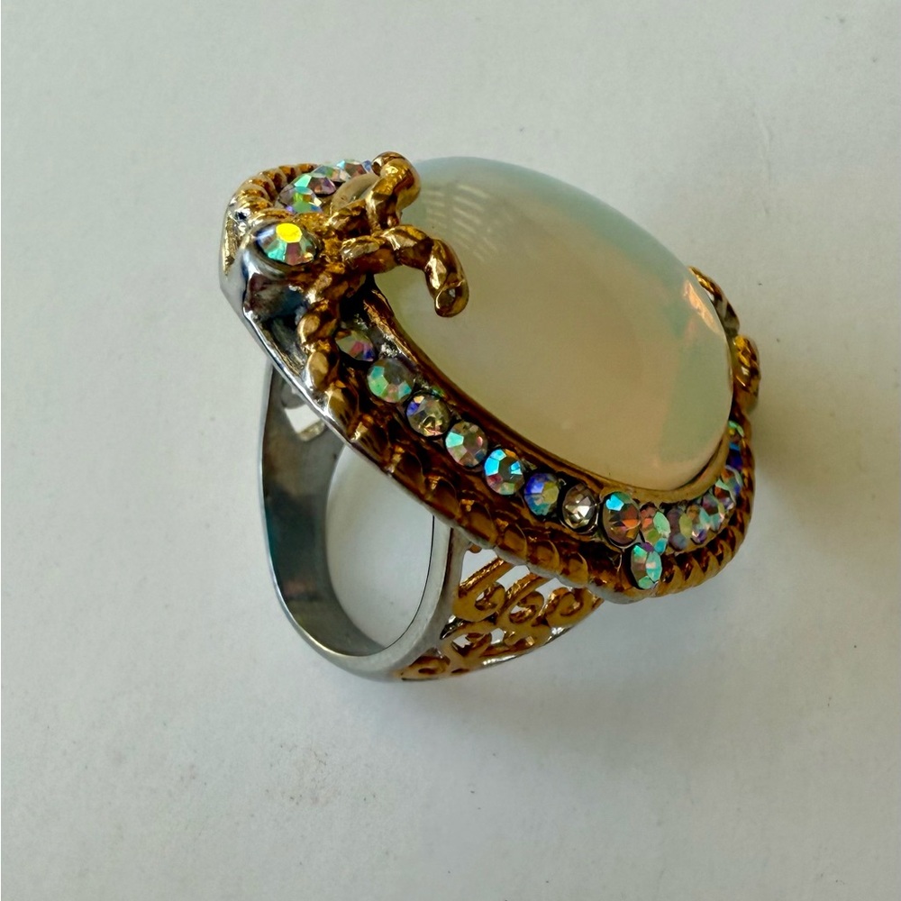 Gold and Silver Cocktail Ring with Iridescent Stone